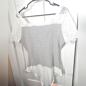 Striped Lace Sleeve Women's Top